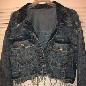 Distressed Half Jean Jacket, Size 2x